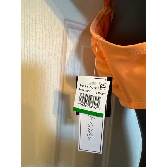 Salt & Cove Ruffle Strap Bikini Top Orange Swimsuit Tie Back - Picture 2 of 3